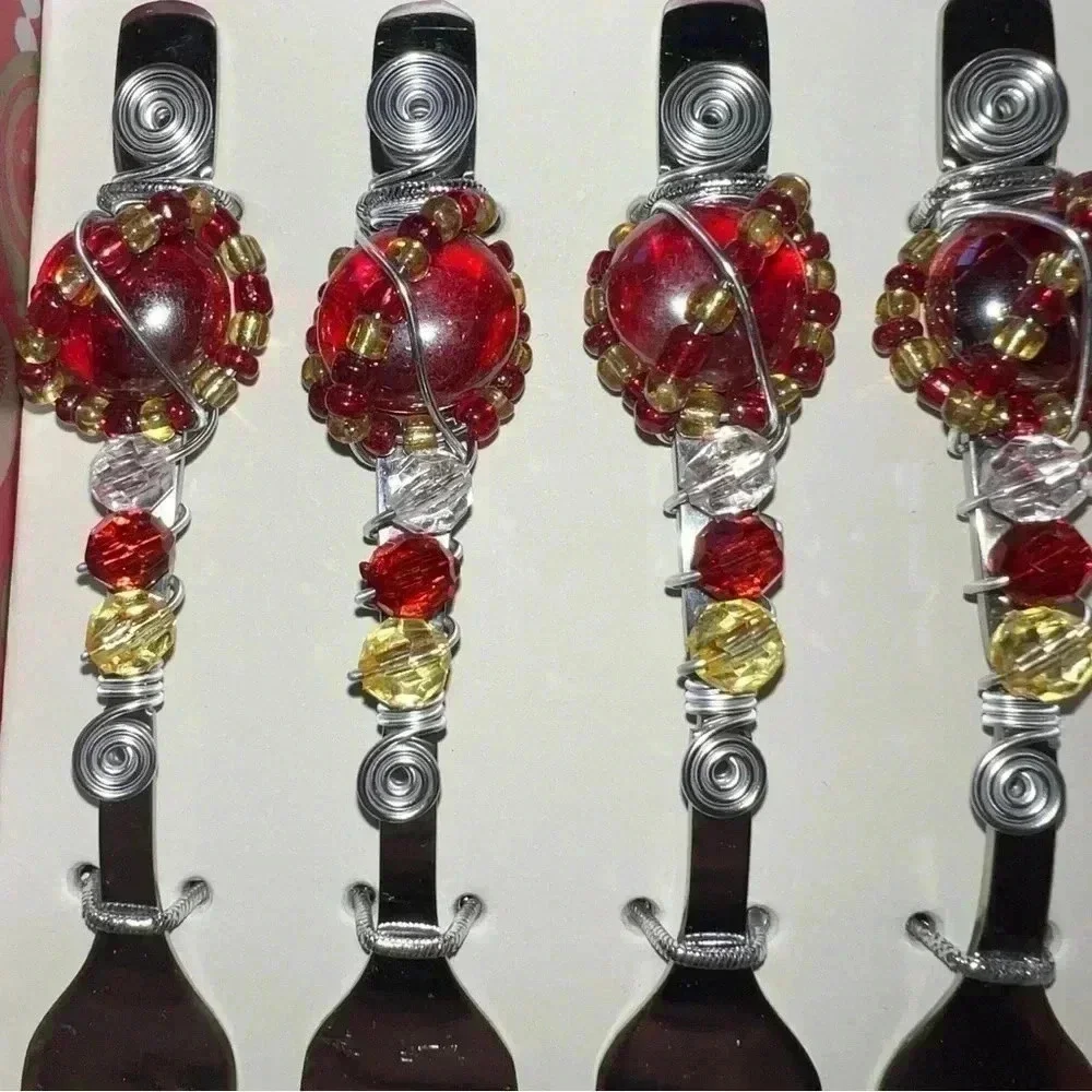 Wild Eye Design Cocktail Christmas Stainless Forks Handcrafted Beaded 3 Prong